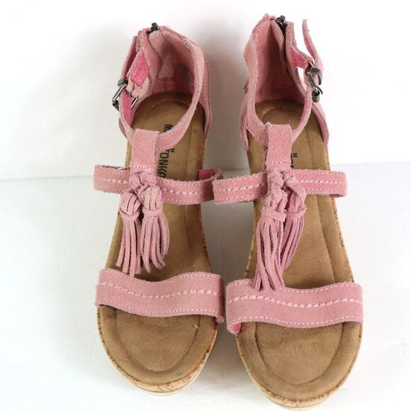 Minnetonka Lincoln Pink Wedge Suede Sandals 9 - Picture 3 of 9